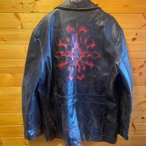 Wilsons Leather M Julian Mens Brown Distressed Leather Jacket Rock Skull Graphic